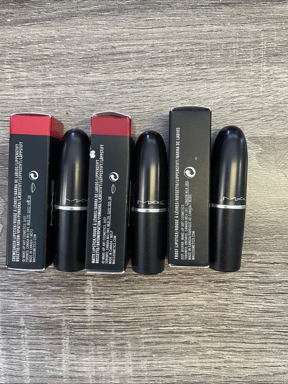 MAC Cosmetics Lipstick Set — Bright Red, Classic Cherry, Coral Orange